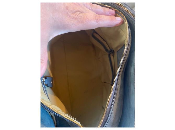 Borsa Lancel Mademoiselle Adjani in velluto di pelle grigio antracite - vista 7