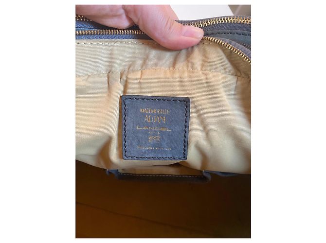Borsa Lancel Mademoiselle Adjani in velluto di pelle grigio antracite - vista 8