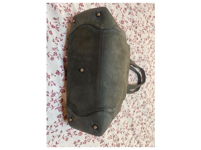 Borsa Lancel Mademoiselle Adjani in velluto di pelle grigio antracite - vista 9