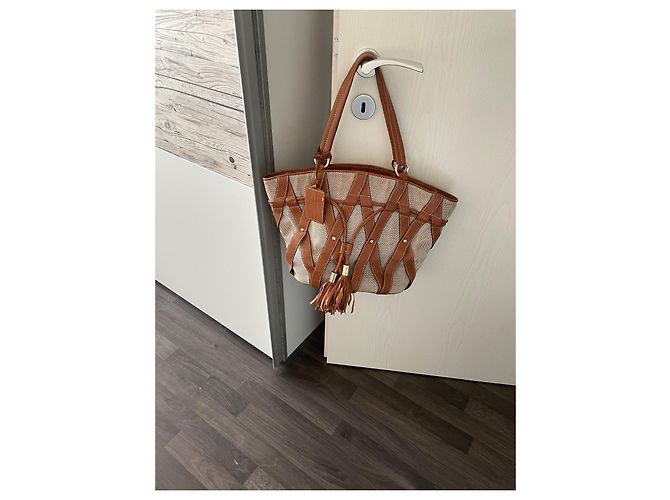 Elsa Sellier Borsa Lancel Elsa Cabas Twen'y Beige Cognac in Pelle - vista 2