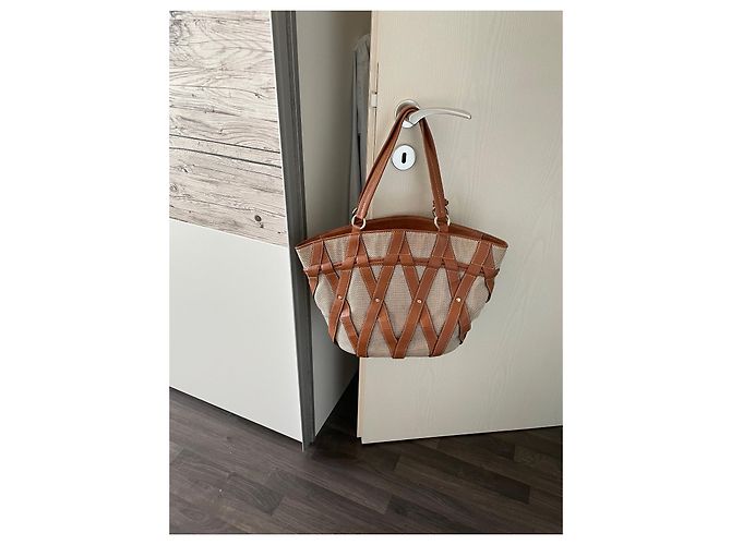 Elsa Sellier Borsa Lancel Elsa Cabas Twen'y Beige Cognac in Pelle - vista 5