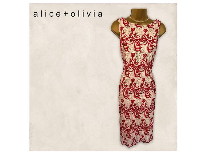 Abito ricamato Alice + Olivia rosso e avorio Crudo - vista 2