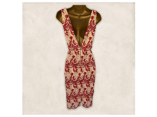 Abito ricamato Alice + Olivia rosso e avorio Crudo - vista 4