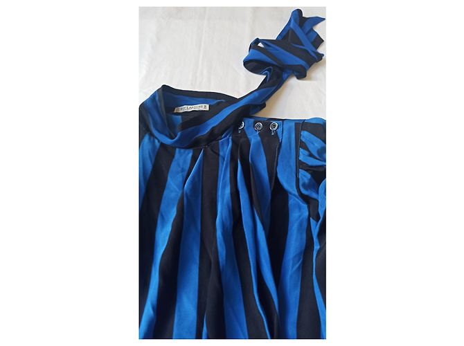 Abito Guy Laroche in seta a righe nero blu - vista 5