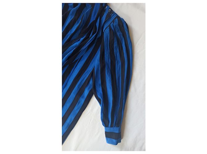 Abito Guy Laroche in seta a righe nero blu - vista 8