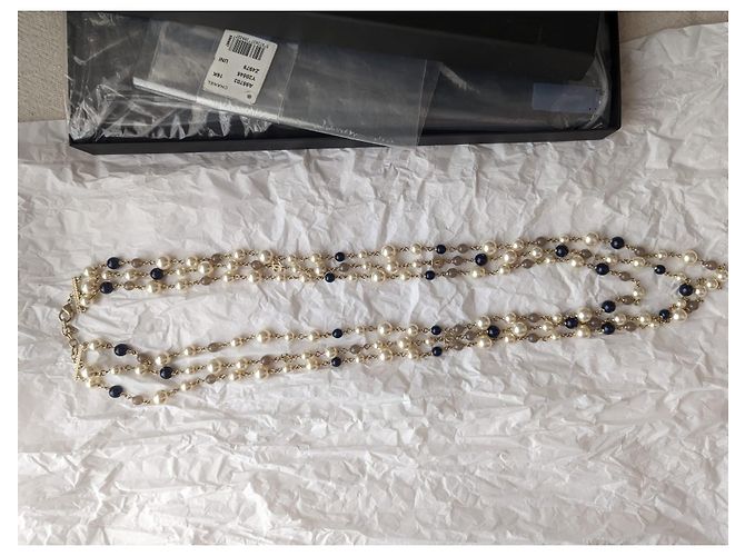 Chanel CC A16Logo K lungo perla barocca 3 collana a filo con etichetta a scatola Bianco - vista 14