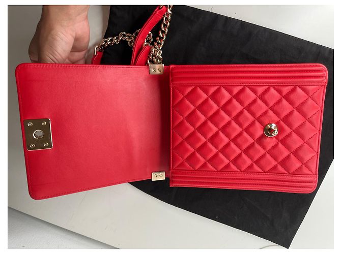 Borsa Chanel Boy North South in pelle rossa Rosso - vista 4