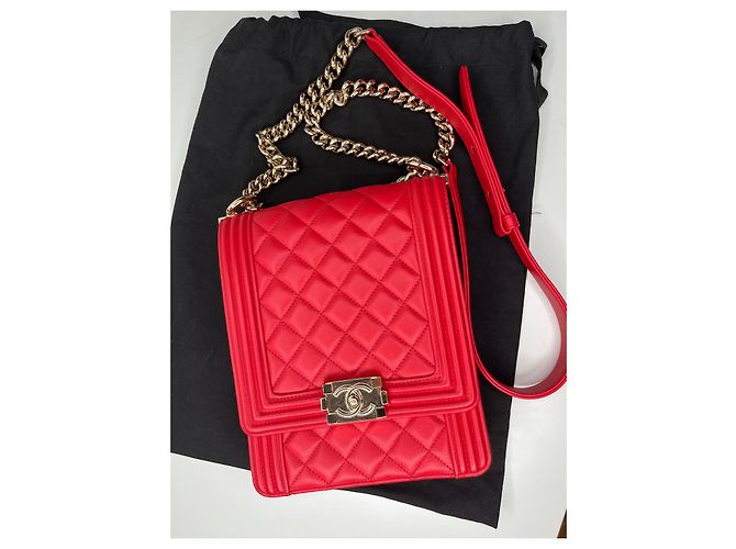 Borsa Chanel Boy North South in pelle rossa Rosso - vista 9