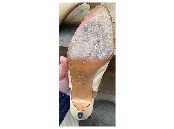 Slingback vintage Chanel Nero Beige - vista 10