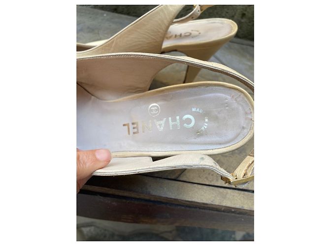 Slingback vintage Chanel Nero Beige - vista 7