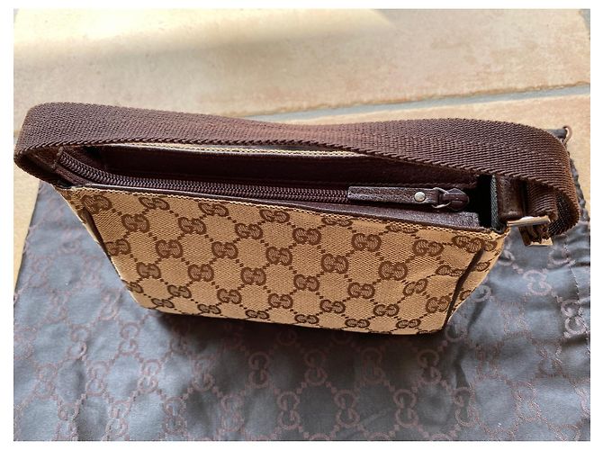 Borsa Baguette Gucci Beige Marrone Monogramma Pelle - vista 10