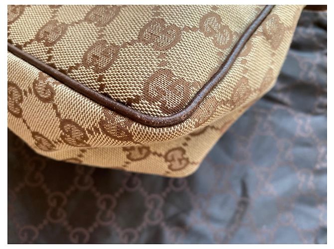 Borsa Baguette Gucci Beige Marrone Monogramma Pelle - vista 11