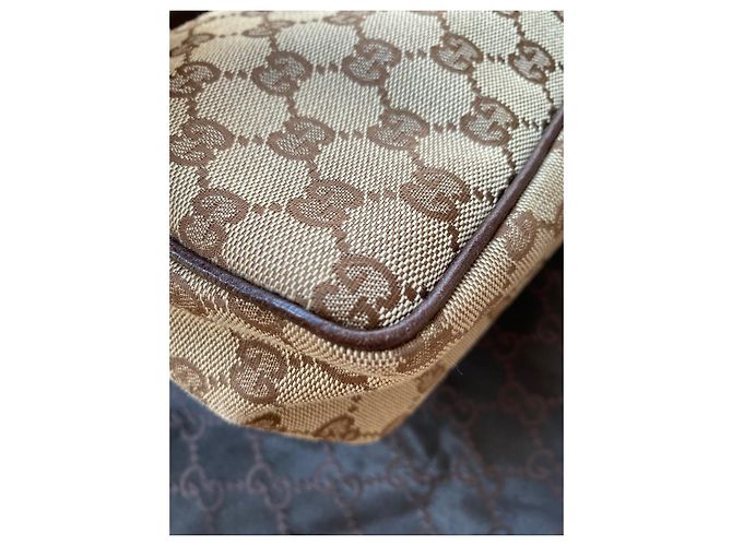 Borsa Baguette Gucci Beige Marrone Monogramma Pelle - vista 12