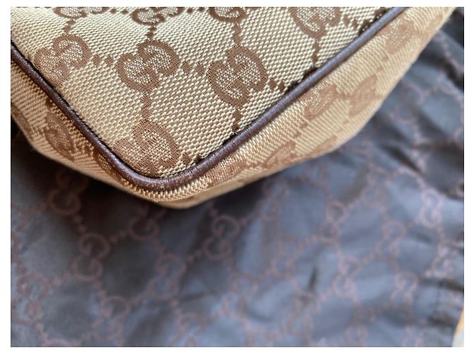Borsa Baguette Gucci Beige Marrone Monogramma Pelle - vista 13