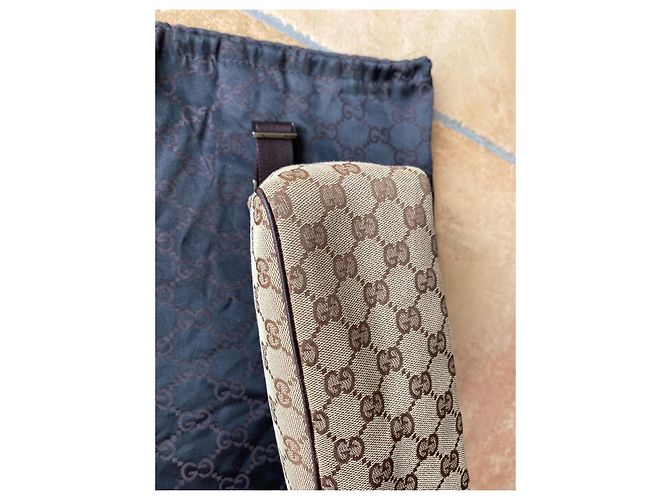 Borsa Baguette Gucci Beige Marrone Monogramma Pelle - vista 15
