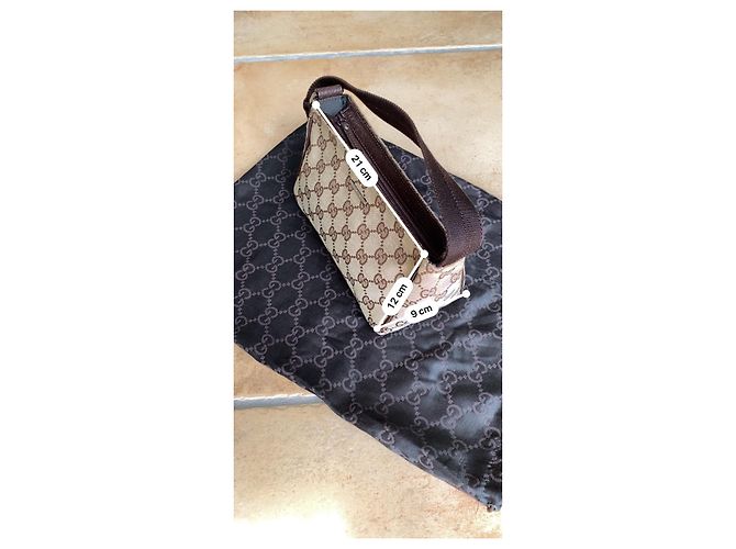 Borsa Baguette Gucci Beige Marrone Monogramma Pelle - vista 16