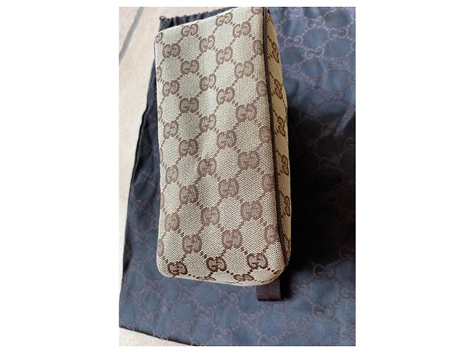 Borsa Baguette Gucci Beige Marrone Monogramma Pelle - vista 17