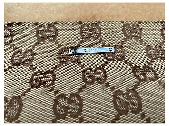 Borsa Baguette Gucci Beige Marrone Monogramma Pelle - vista 3