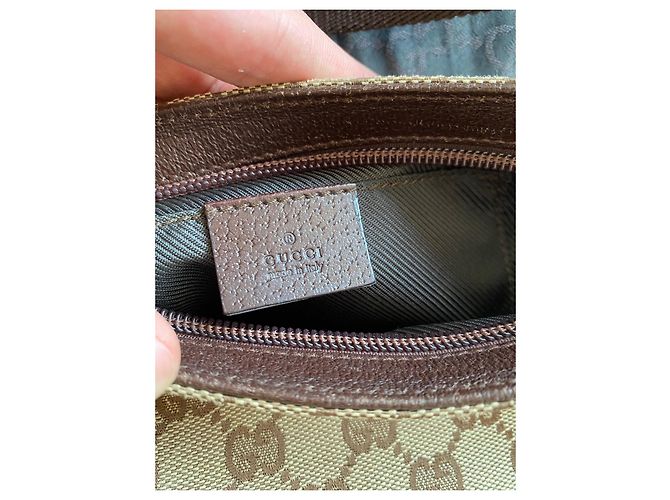 Borsa Baguette Gucci Beige Marrone Monogramma Pelle - vista 4