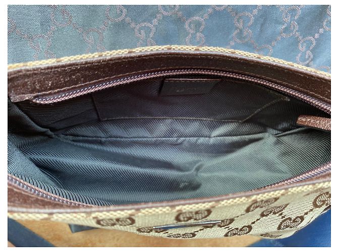 Borsa Baguette Gucci Beige Marrone Monogramma Pelle - vista 9