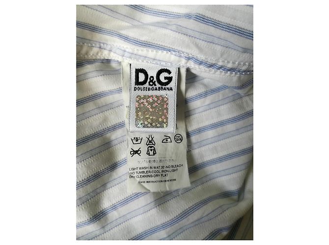 Dolce & Gabbana BRAD - Gestreiftes weißes Baumwollhemd, Blaue Zierleiste, Sicherheitshologramm - Ansicht 5
