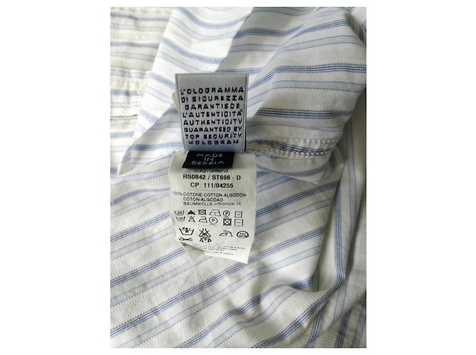 Dolce & Gabbana BRAD - Gestreiftes weißes Baumwollhemd, Blaue Zierleiste, Sicherheitshologramm - Ansicht 6