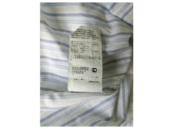 Dolce & Gabbana BRAD - Gestreiftes weißes Baumwollhemd, Blaue Zierleiste, Sicherheitshologramm - Ansicht 7