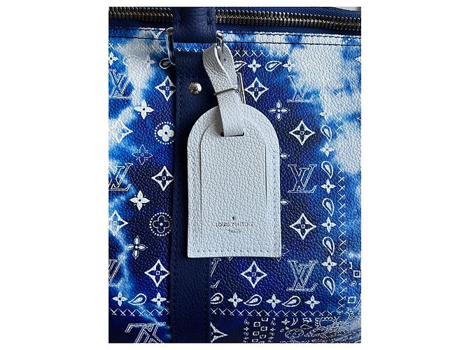 Abbesses Louis Vuitton Keepall 50 Bandana Bianco Blu - vista 8