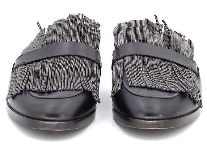 Mules Brunello Cucinelli in pelle nera con perline Precious argento - vista 3