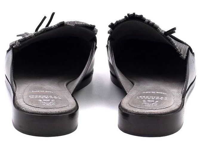 Mules Brunello Cucinelli in pelle nera con perline Precious argento - vista 4