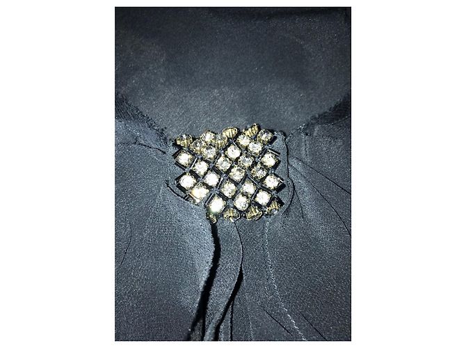 Túnica sem mangas de seda Maje com laço de strass azul marinho Azul escuro - vista 4