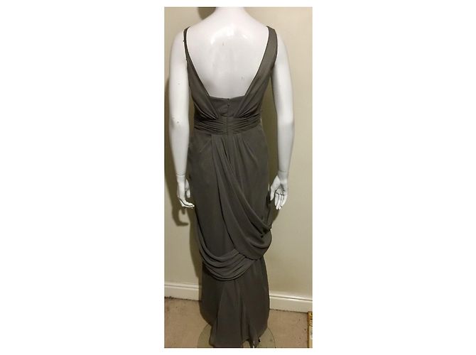 Vera Wang Weißes, taubengraues Abendkleid - Ansicht 2