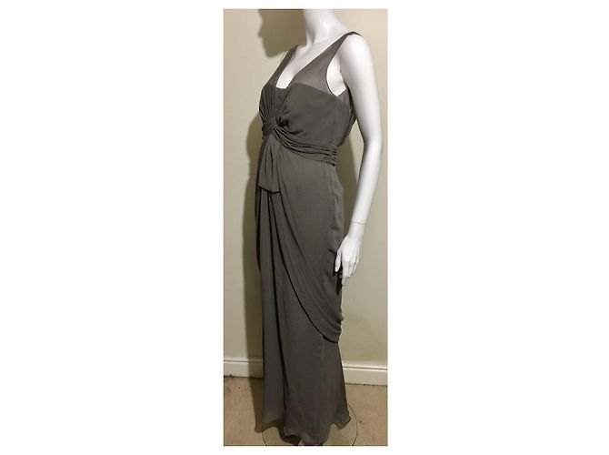 Vera Wang Weißes, taubengraues Abendkleid - Ansicht 3