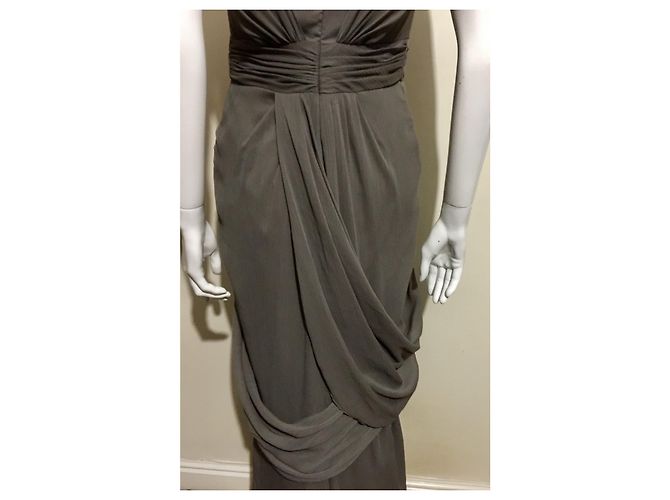 Vera Wang Weißes, taubengraues Abendkleid - Ansicht 4