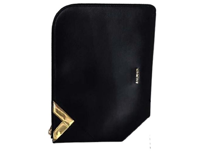 * BALMAIN (Balmain) bolsa clutch masculina de couro com fecho em forma de L - vista 7