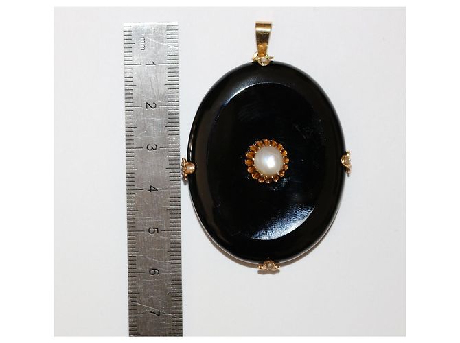 Autre Marque Pendente Medaglione in Onice e Oro Giallo Nero - vista 8