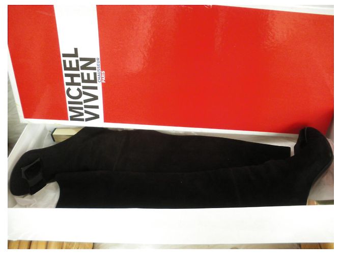 Botas Altas Michel Vivien de Gamuza Negra Negro - vista 9