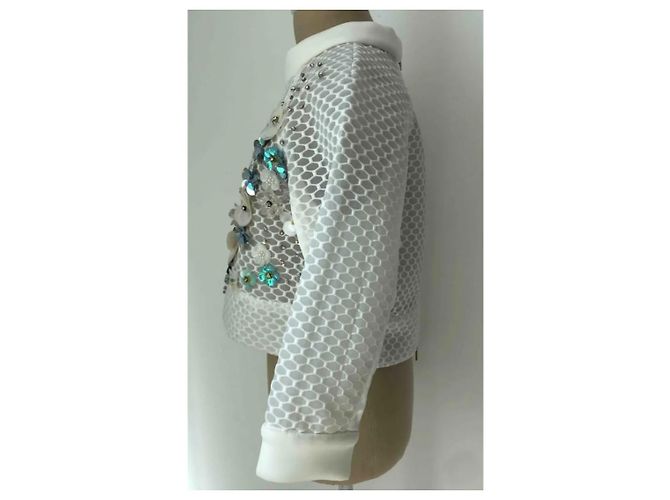 Three Floors Fashion Sweatshirt mit Wabenmuster Blumen Weiß - Ansicht 8