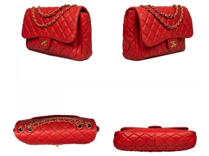 Timeless Chanel Borsa jumbo classica senza tempo con patta Rosso - vista 3