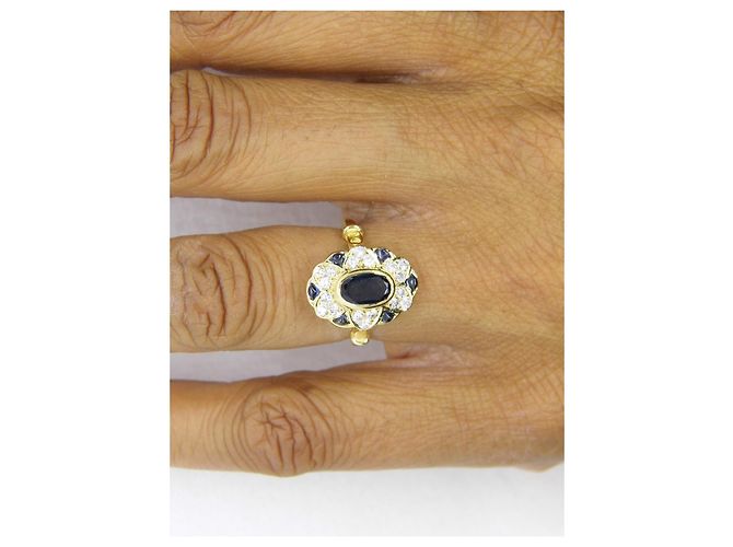 Autre Marque Blumenring Gold Diamanten Saphire - Ansicht 5
