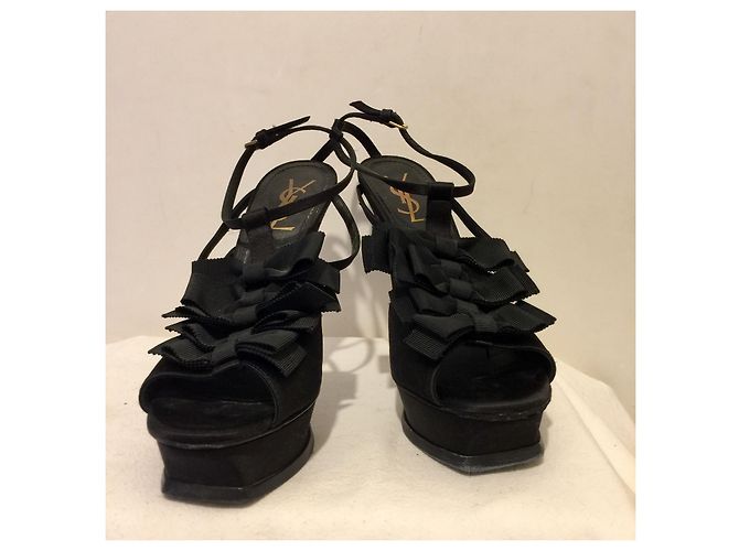 Yves Saint Laurent YSL Rive Gauche Vintage-Tribute-Satinabsätze Schwarz - Ansicht 2