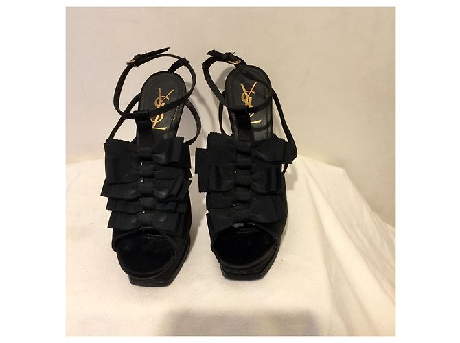 Yves Saint Laurent YSL Rive Gauche Vintage-Tribute-Satinabsätze Schwarz - Ansicht 3