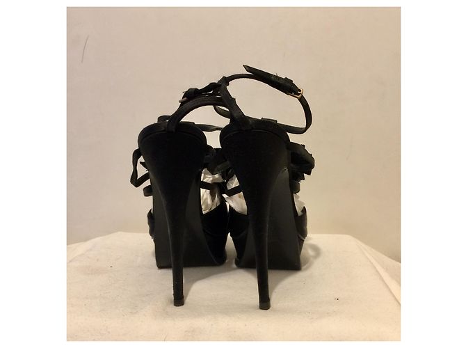 Yves Saint Laurent YSL Rive Gauche Vintage-Tribute-Satinabsätze Schwarz - Ansicht 5