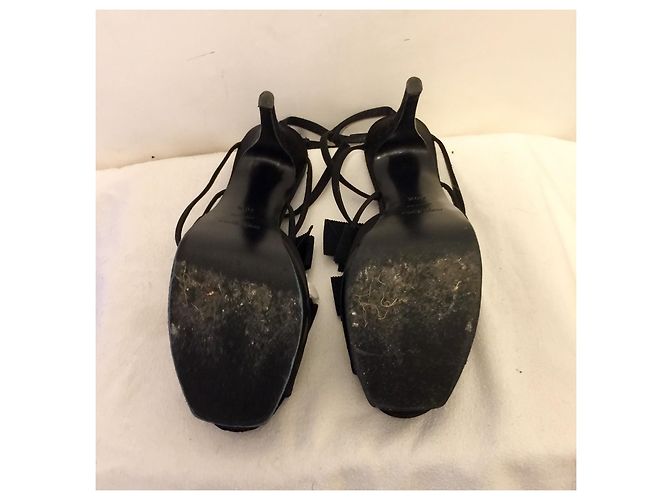 Yves Saint Laurent YSL Rive Gauche Vintage-Tribute-Satinabsätze Schwarz - Ansicht 7