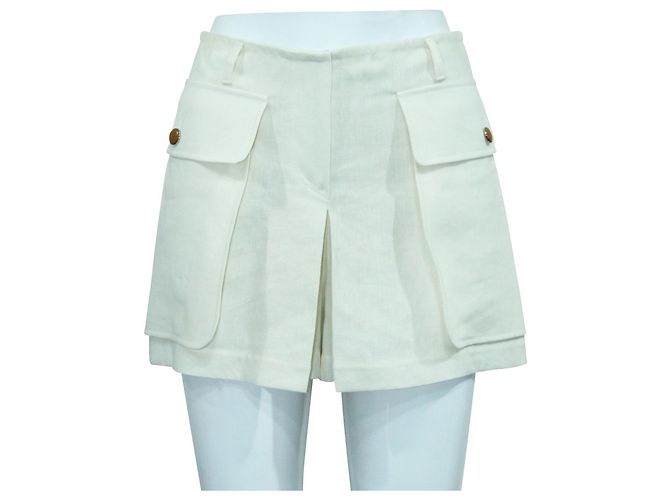 Hermès Pantaloncini / gonna in lino crema Bianco Crudo - vista 2