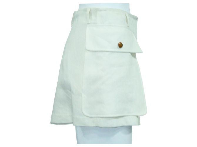 Hermès Pantaloncini / gonna in lino crema Bianco Crudo - vista 4