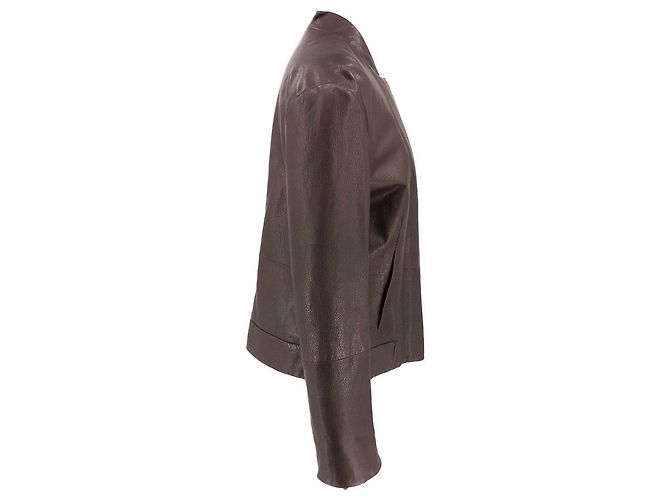 Brunello Cucinelli leather jacket in burghundy - view 3