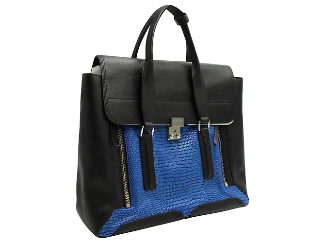 3.1 Phillip Lim Bolsa Pashli de couro com relevo preto e azul - vista 2
