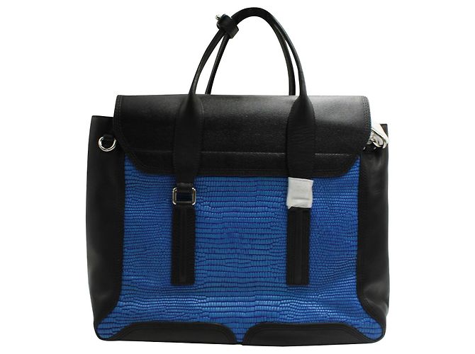 3.1 Phillip Lim Bolsa Pashli de couro com relevo preto e azul - vista 3