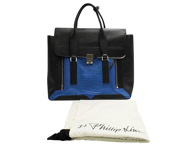 3.1 Phillip Lim Bolsa Pashli de couro com relevo preto e azul - vista 6